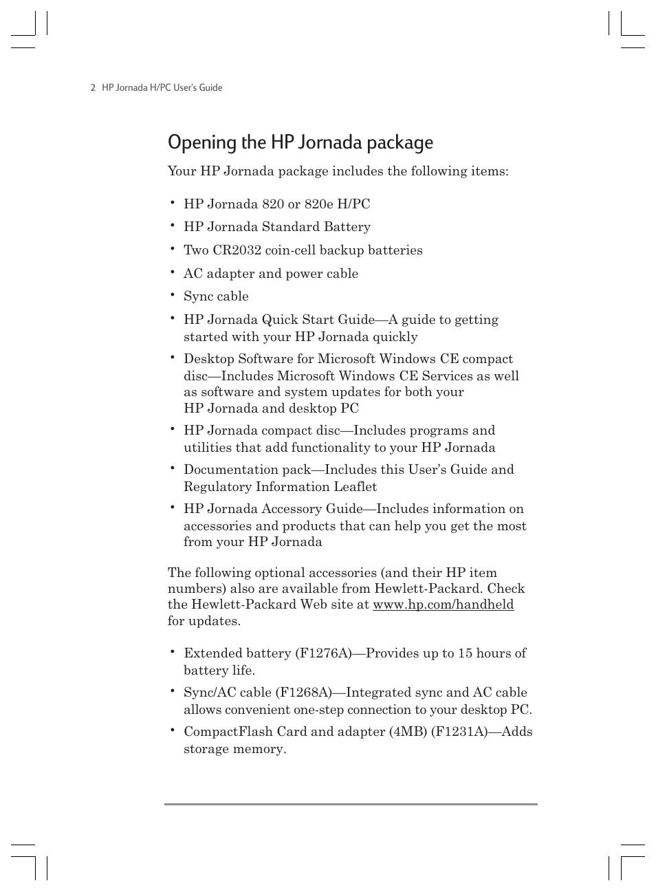Opening the hp jornada package | HP Jornada 820 User Manual | Page 6 / 178