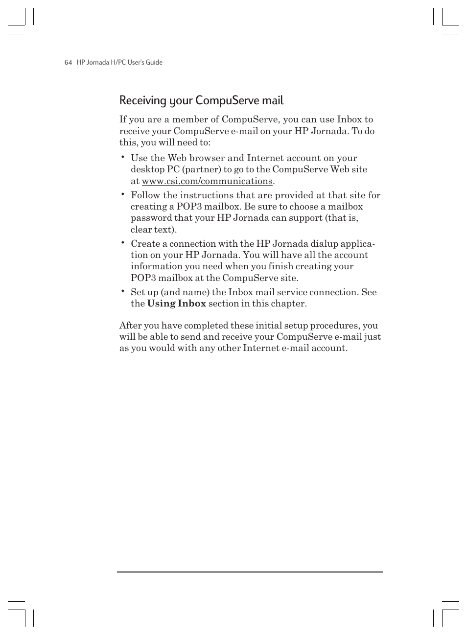 Receiving your compuserve mail | HP Jornada 820 User Manual | Page 68 / 178