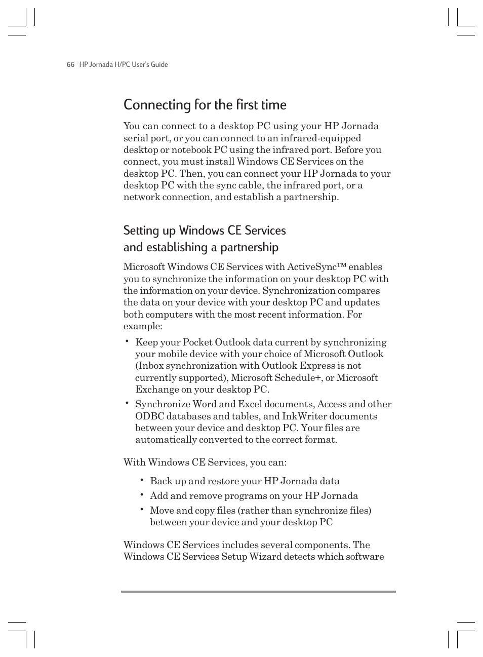 Connecting for the first time | HP Jornada 820 User Manual | Page 70 / 178