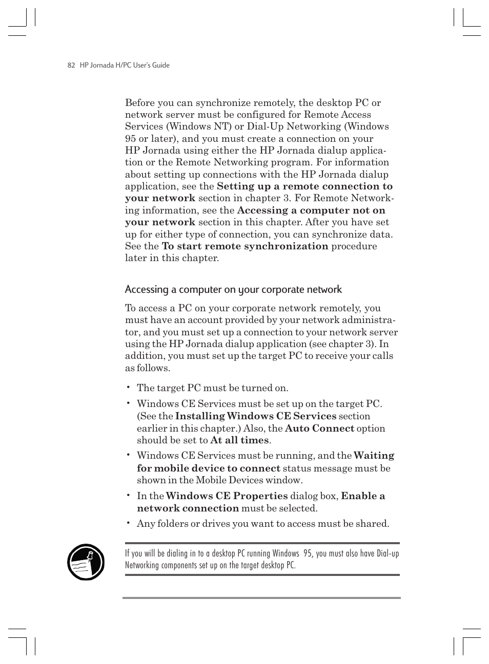 Accessing a computer on your corporate network | HP Jornada 820 User Manual | Page 86 / 178