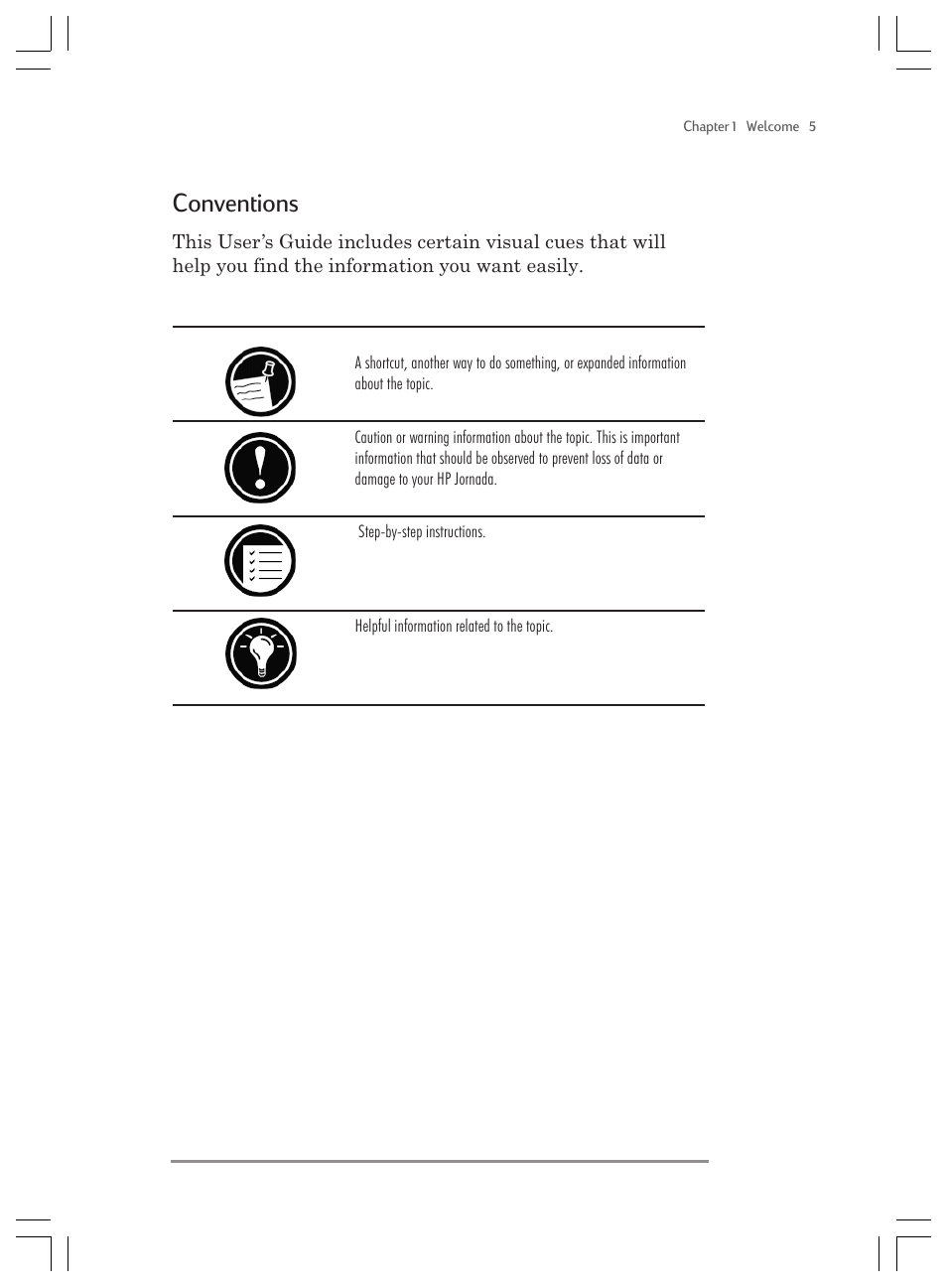 Conventions | HP Jornada 820 User Manual | Page 9 / 178