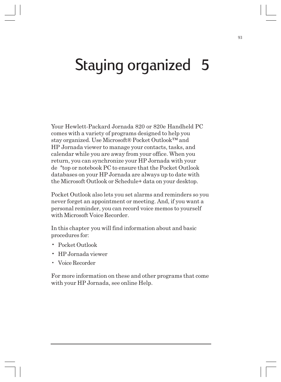 Staying organized | 5 | HP Jornada 820 User Manual | Page 97 / 178