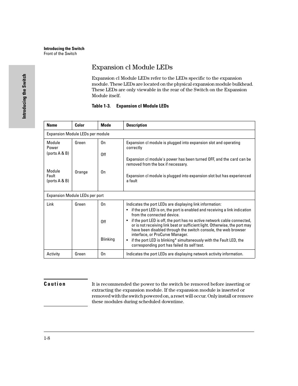 Expansion cl module leds, Expansion cl module leds -8 | HP 6400CL User Manual | Page 16 / 84