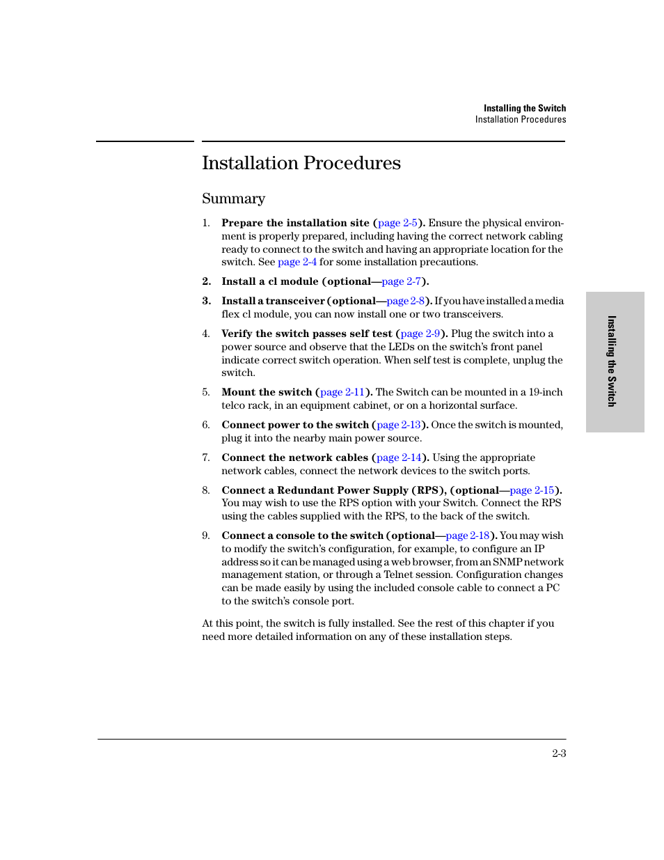 Installation procedures, Summary, Installation procedures -3 | Summary -3 | HP 6400CL User Manual | Page 21 / 84