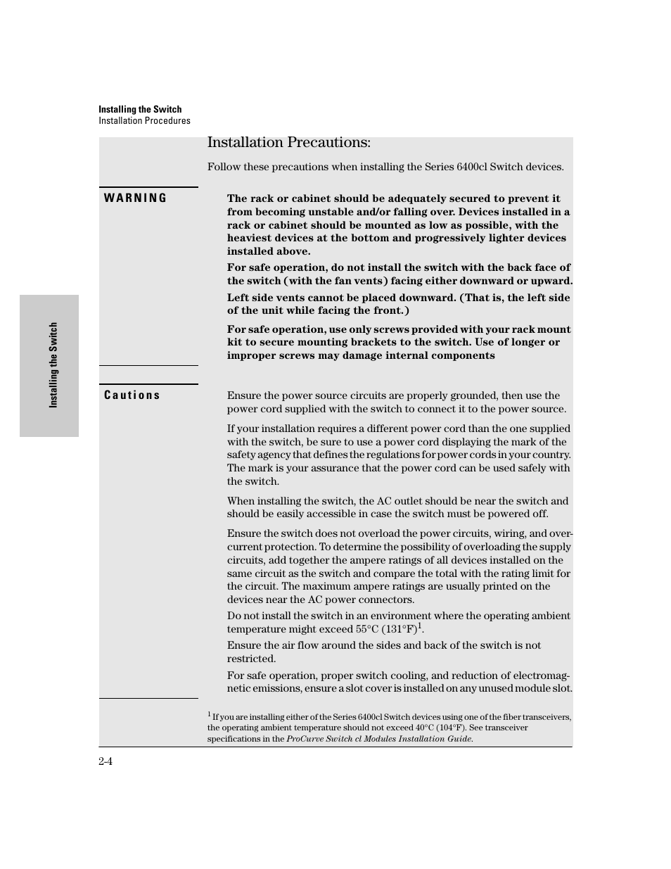 Installation precautions, Installation precautions: -4, Itch. see | HP 6400CL User Manual | Page 22 / 84
