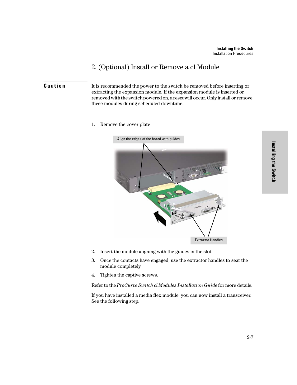 (optional) install or remove a cl module, (optional) install or remove a cl module -7 | HP 6400CL User Manual | Page 25 / 84