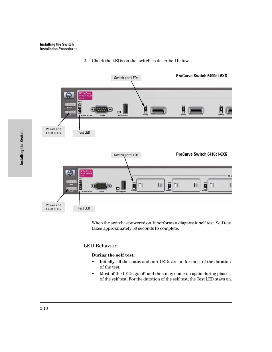 Led behavior, Led behavior: -10 | HP 6400CL User Manual | Page 28 / 84