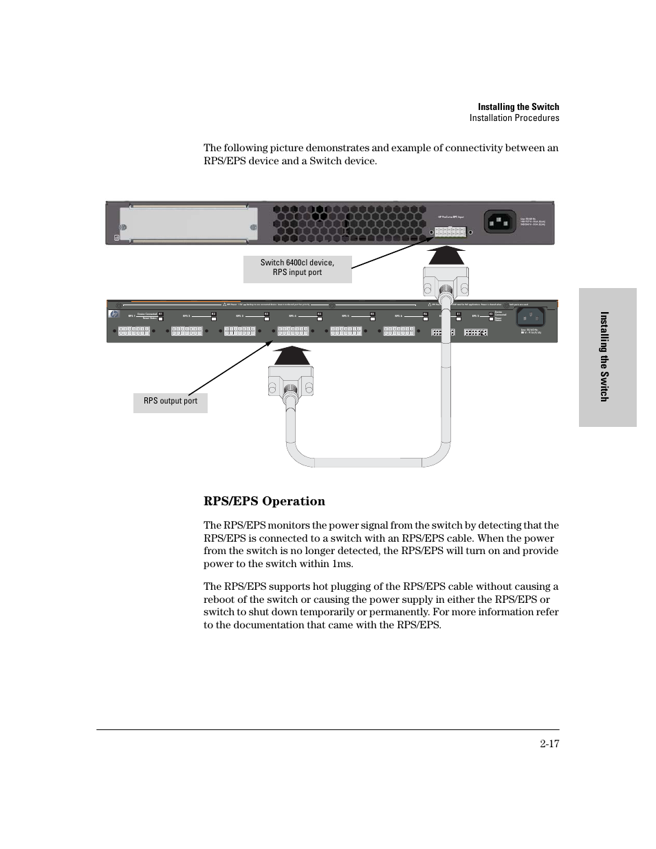 Rps/eps operation, Installing the switch installation procedures | HP 6400CL User Manual | Page 35 / 84