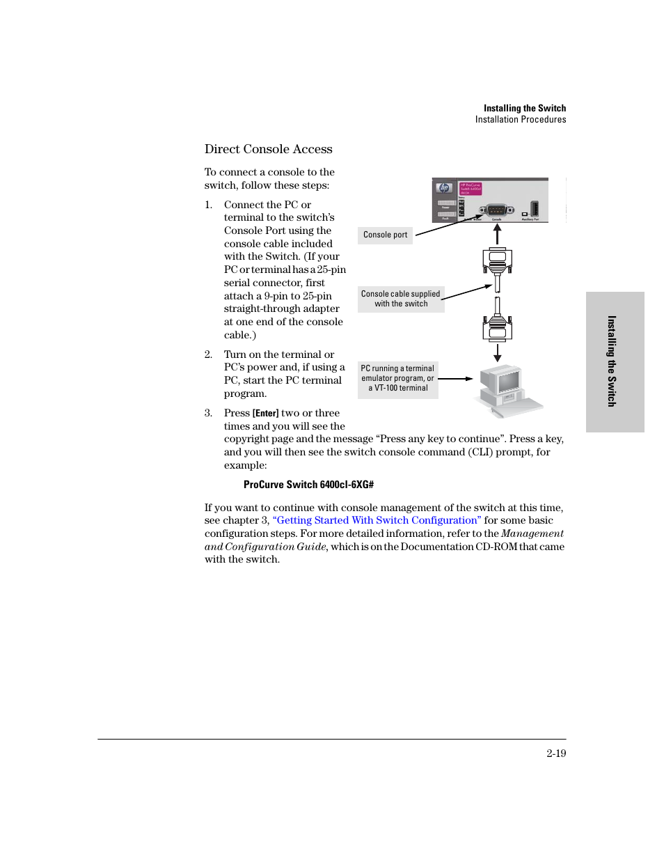 Direct console access, Direct console access -19 | HP 6400CL User Manual | Page 37 / 84