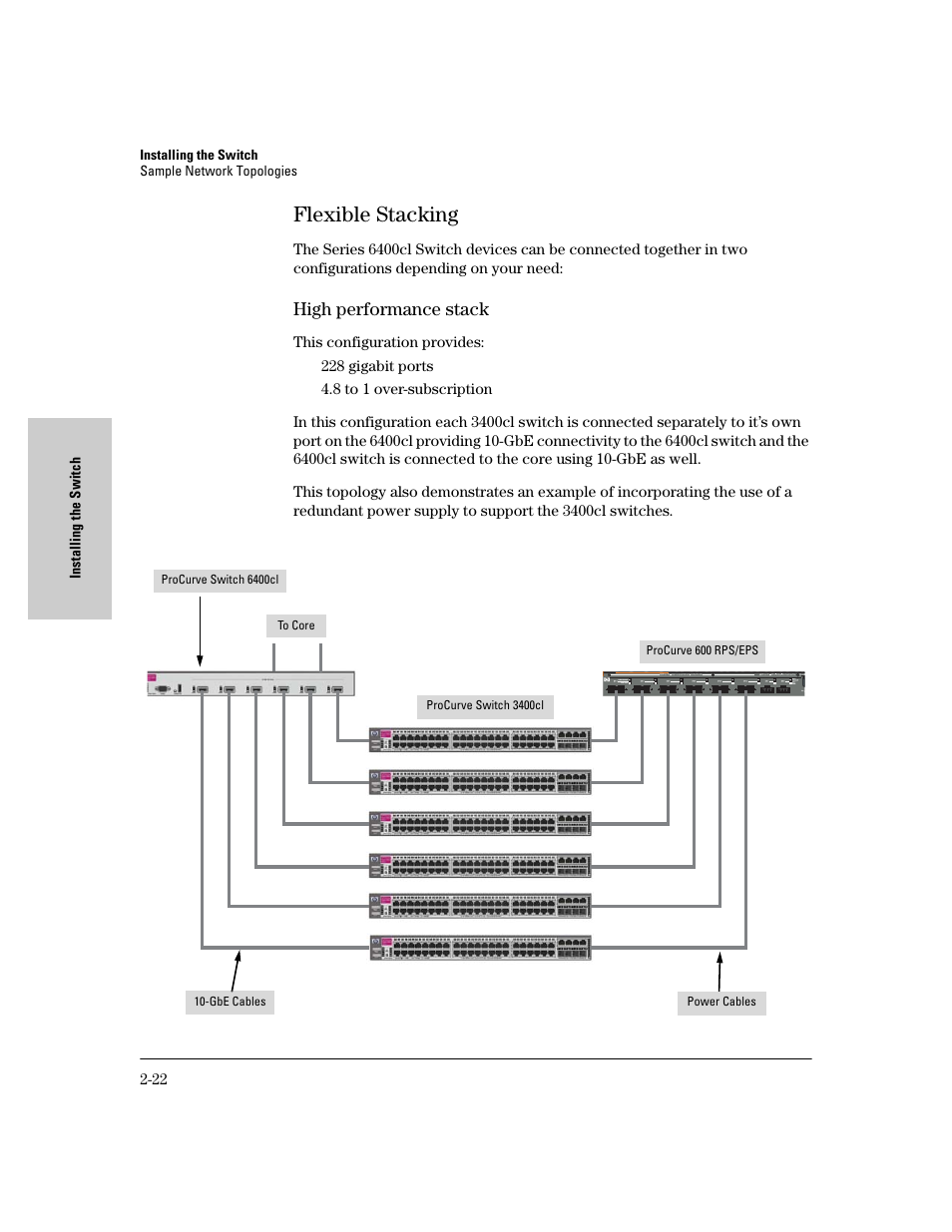 Flexible stacking, High performance stack, Flexible stacking -22 | High performance stack -22 | HP 6400CL User Manual | Page 40 / 84