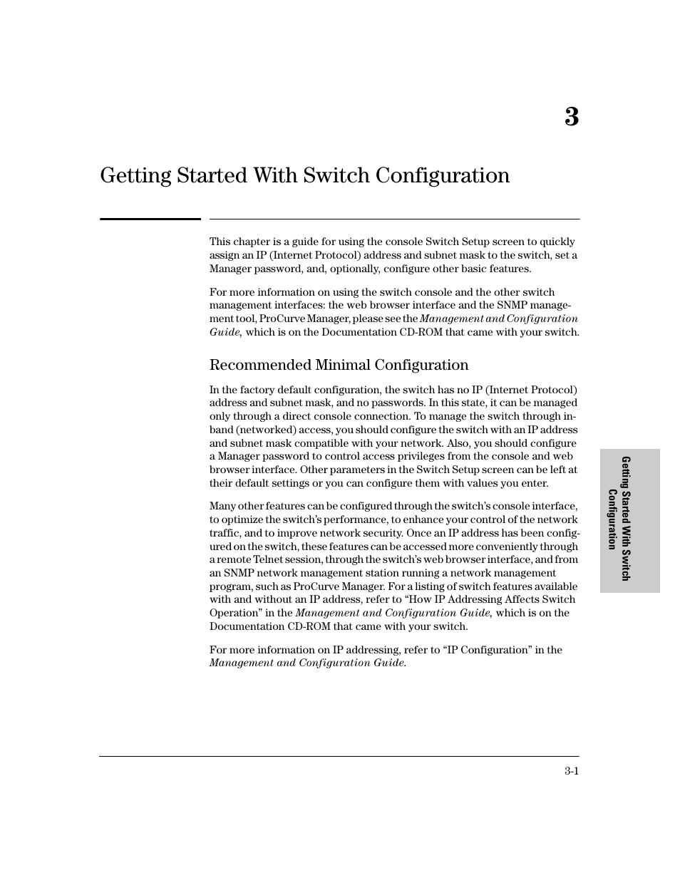 Getting started with switch configuration, Recommended minimal configuration, Recommended minimal configuration -1 | HP 6400CL User Manual | Page 43 / 84