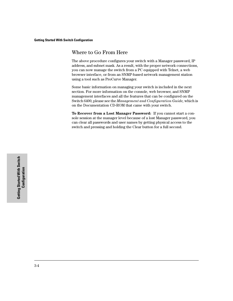 Where to go from here, Where to go from here -4, To recover from a lost manager password: -4 | HP 6400CL User Manual | Page 46 / 84