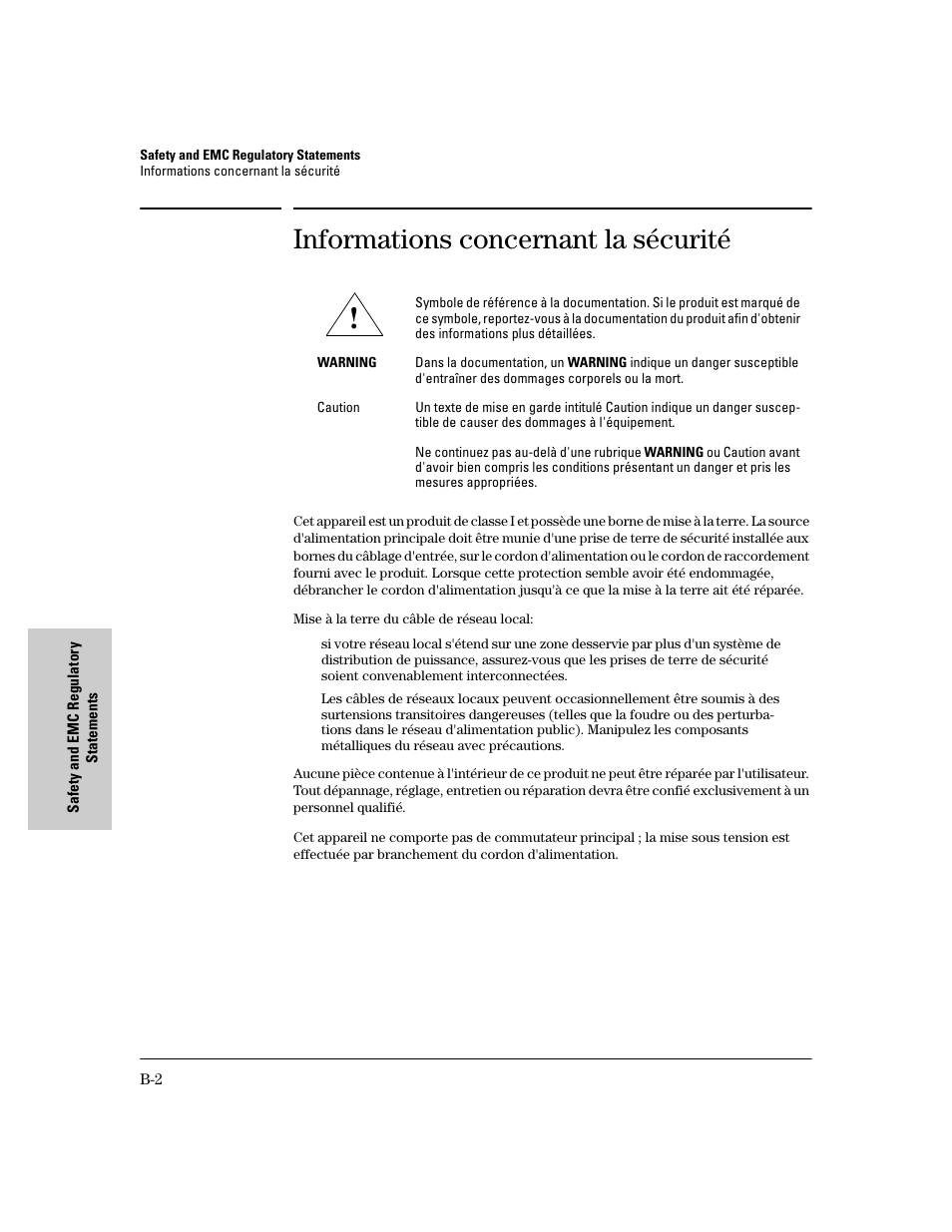 Informations concernant la sécurité | HP 6400CL User Manual | Page 64 / 84