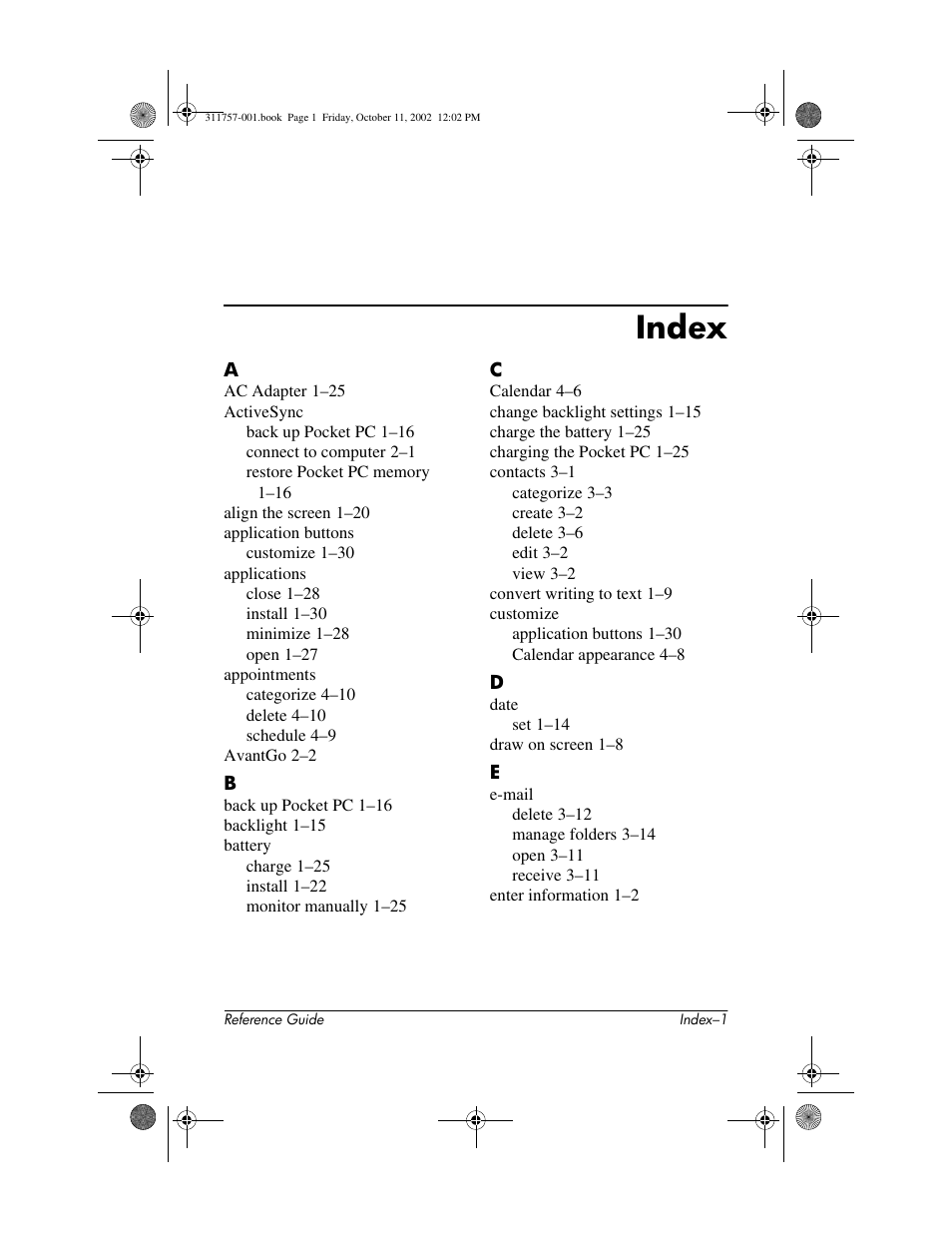 Index | HP iPAQ h1910 User Manual | Page 103 / 105