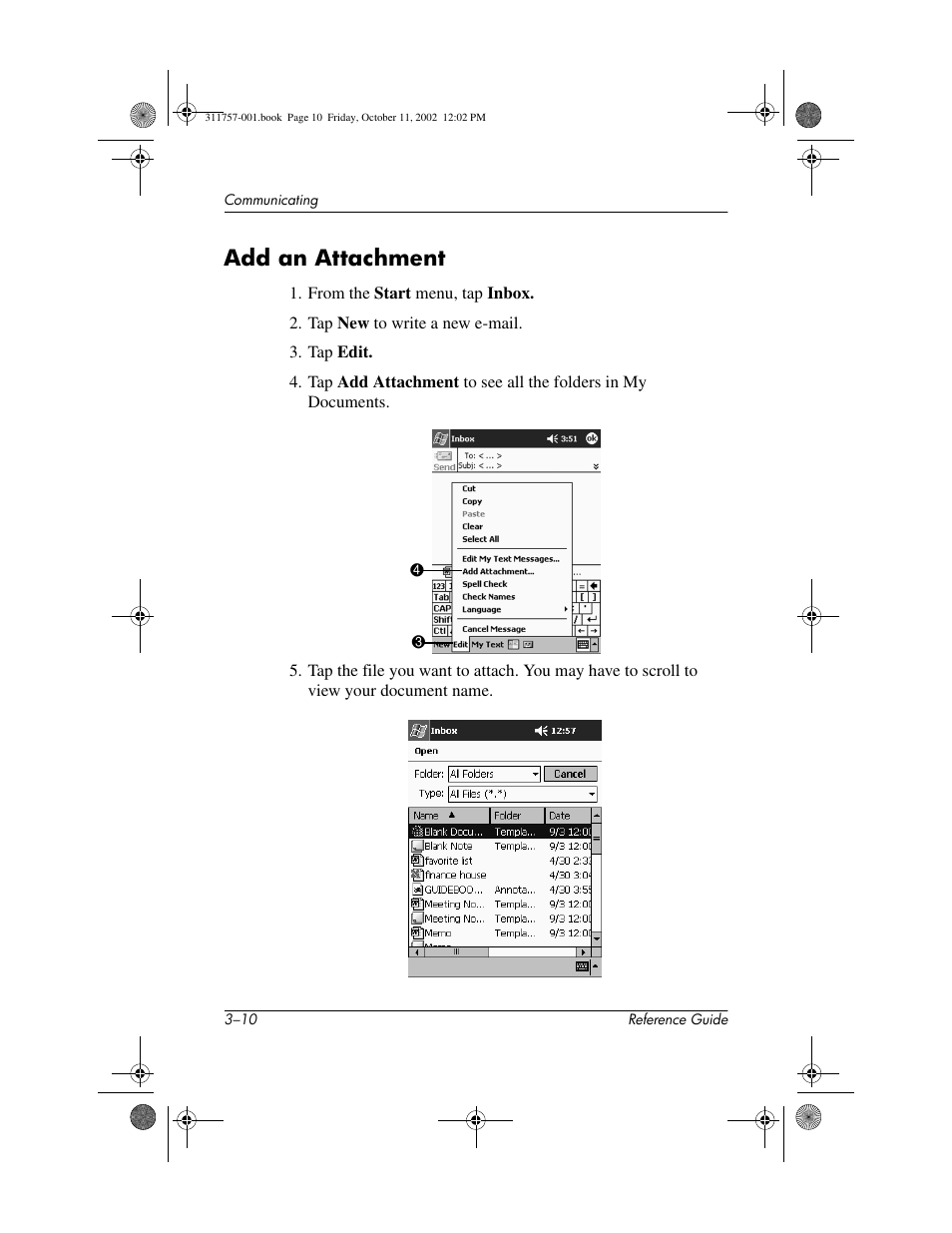 Add an attachment, Add an attachment –10 | HP iPAQ h1910 User Manual | Page 54 / 105