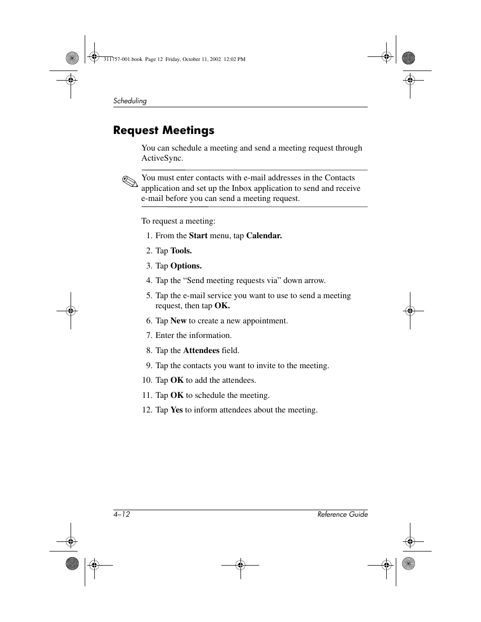 Request meetings, Request meetings –12 | HP iPAQ h1910 User Manual | Page 73 / 105