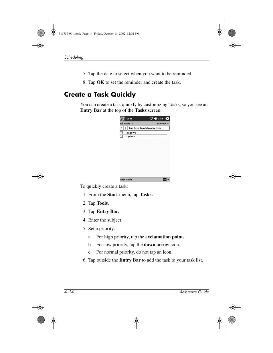 Create a task quickly, Create a task quickly –14 | HP iPAQ h1910 User Manual | Page 75 / 105