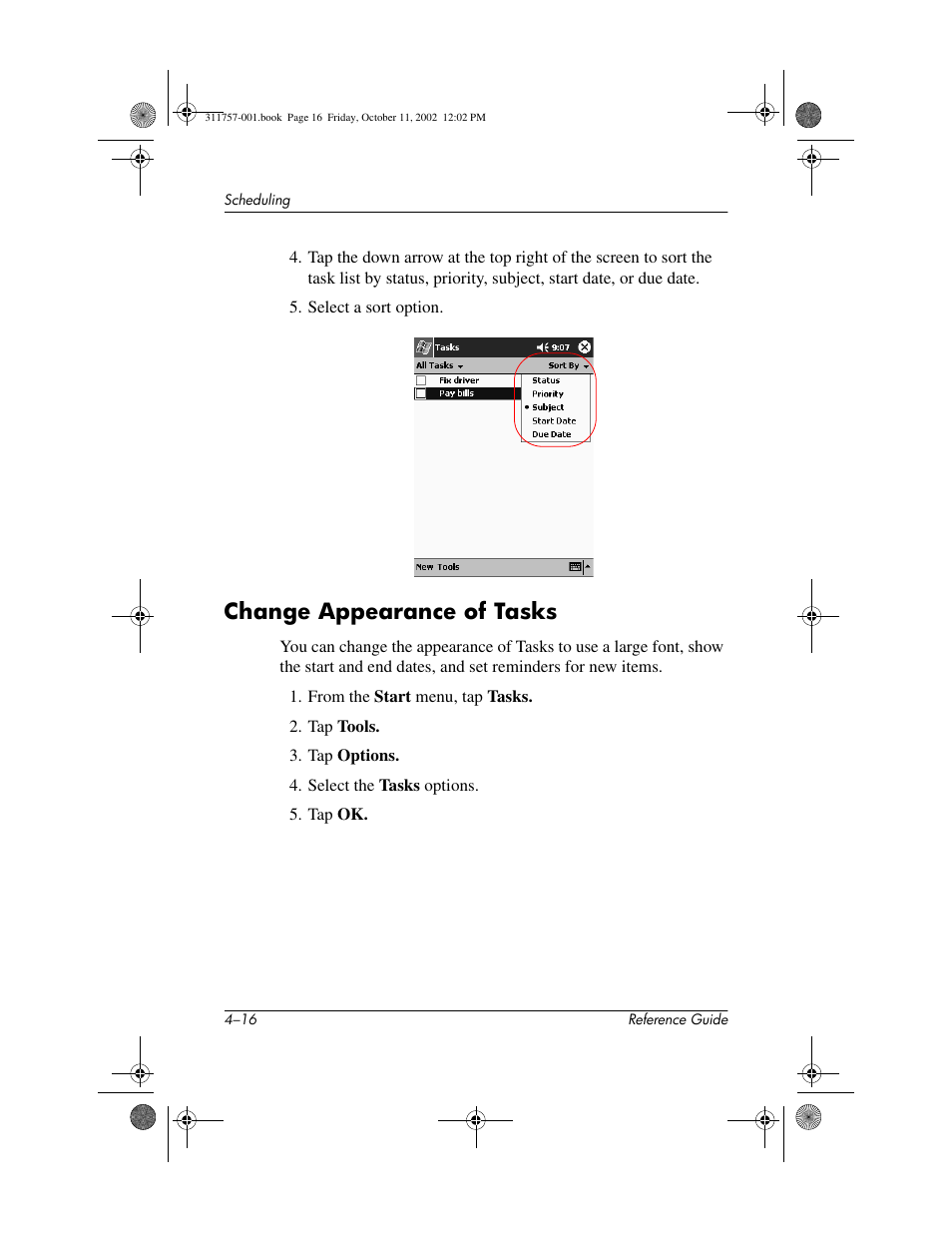 Change appearance of tasks, Change appearance of tasks –16 | HP iPAQ h1910 User Manual | Page 77 / 105