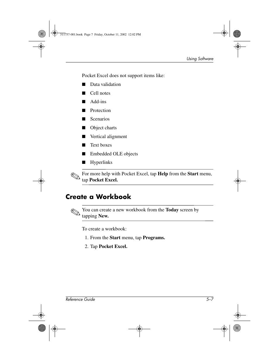 Create a workbook, Create a workbook –7 | HP iPAQ h1910 User Manual | Page 84 / 105