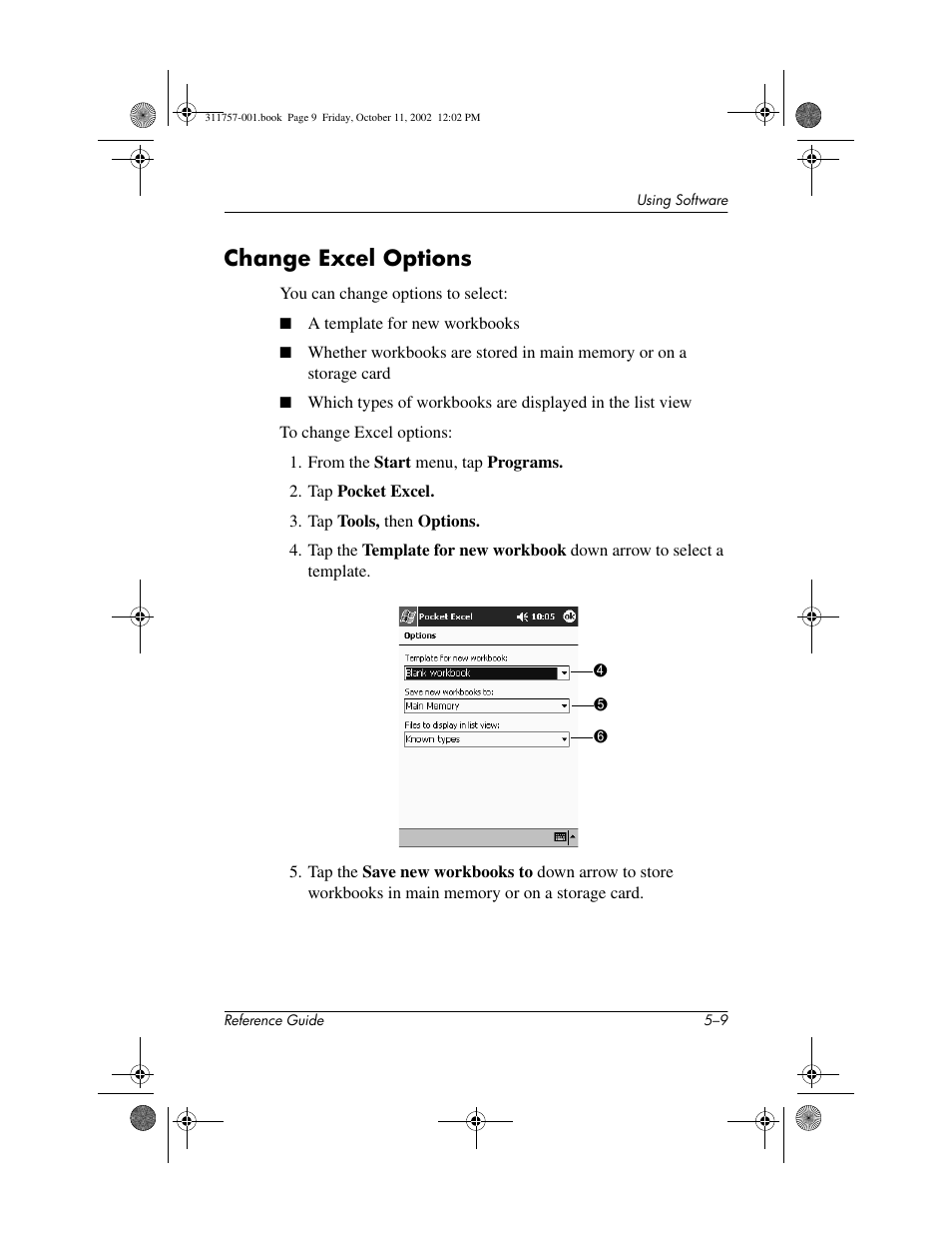 Change excel options, Change excel options –9 | HP iPAQ h1910 User Manual | Page 86 / 105