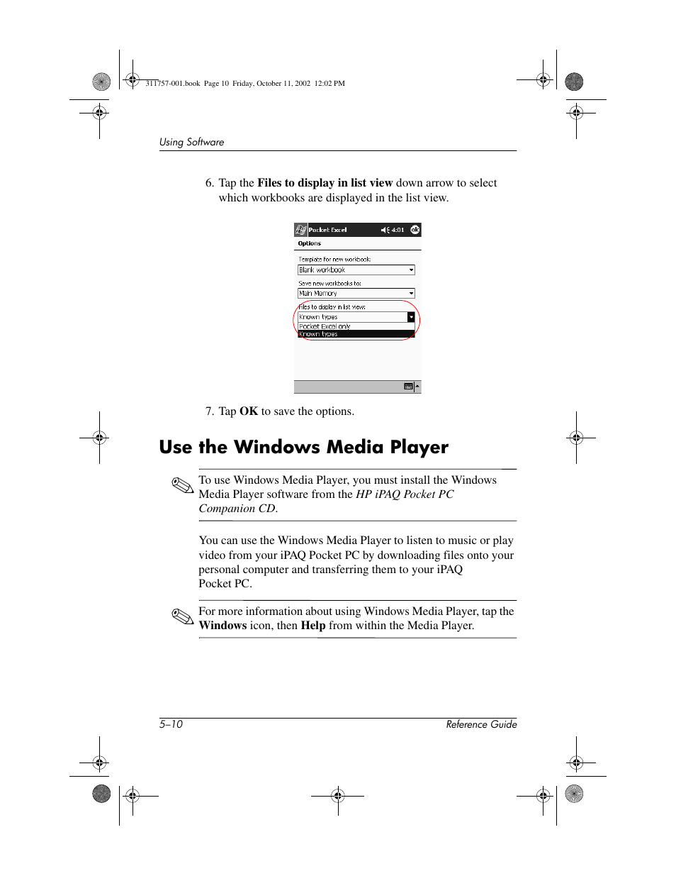 Use the windows media player, Use the windows media player –10 | HP iPAQ h1910 User Manual | Page 87 / 105