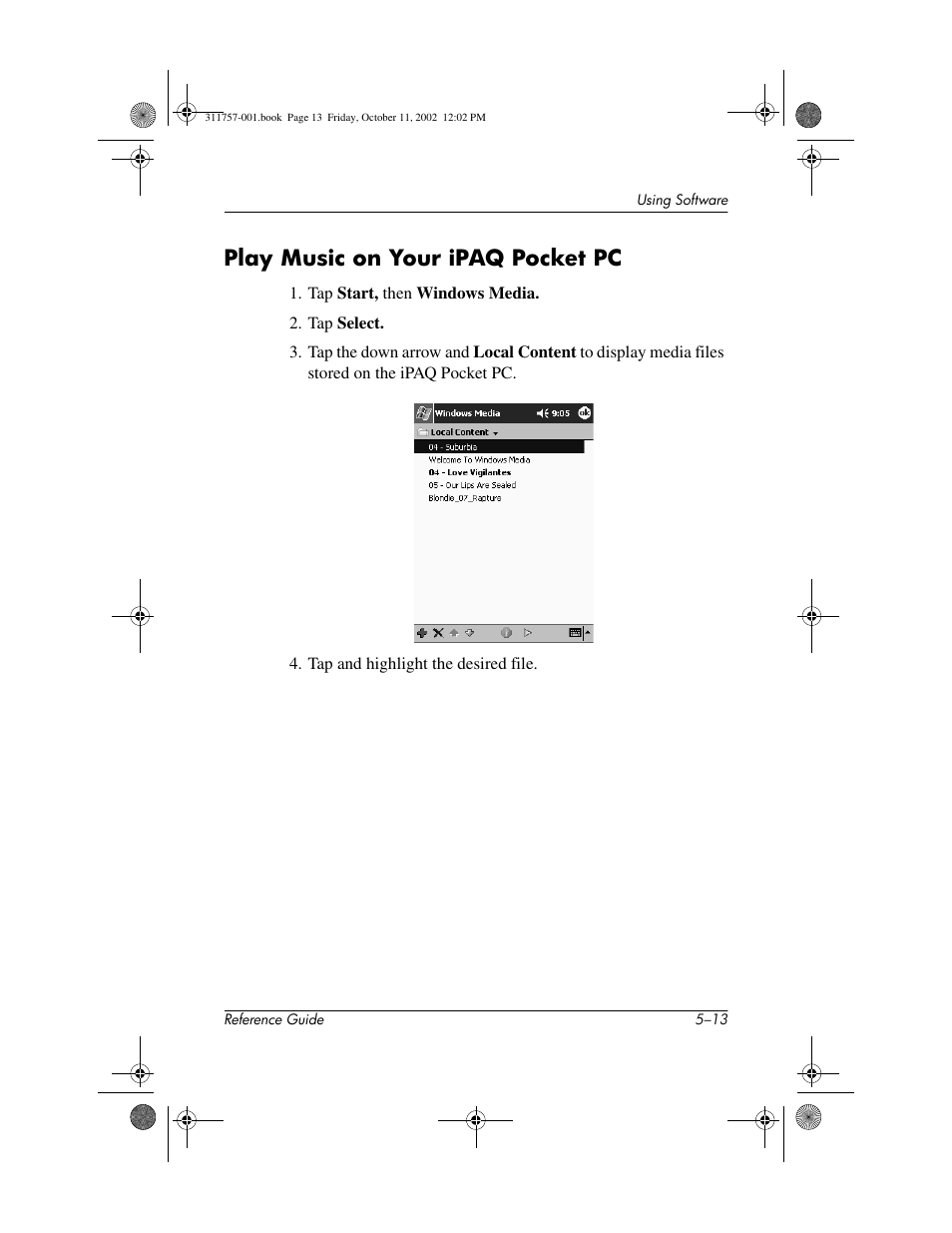 Play music on your ipaq pocket pc, Play music on your ipaq pocket pc –13 | HP iPAQ h1910 User Manual | Page 90 / 105