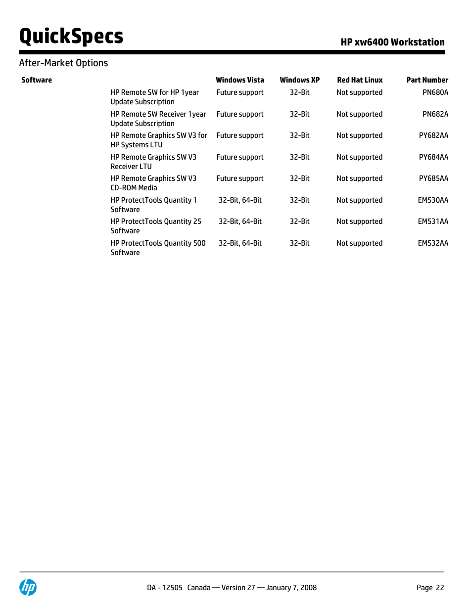 Quickspecs | HP XW6400X User Manual | Page 22 / 90