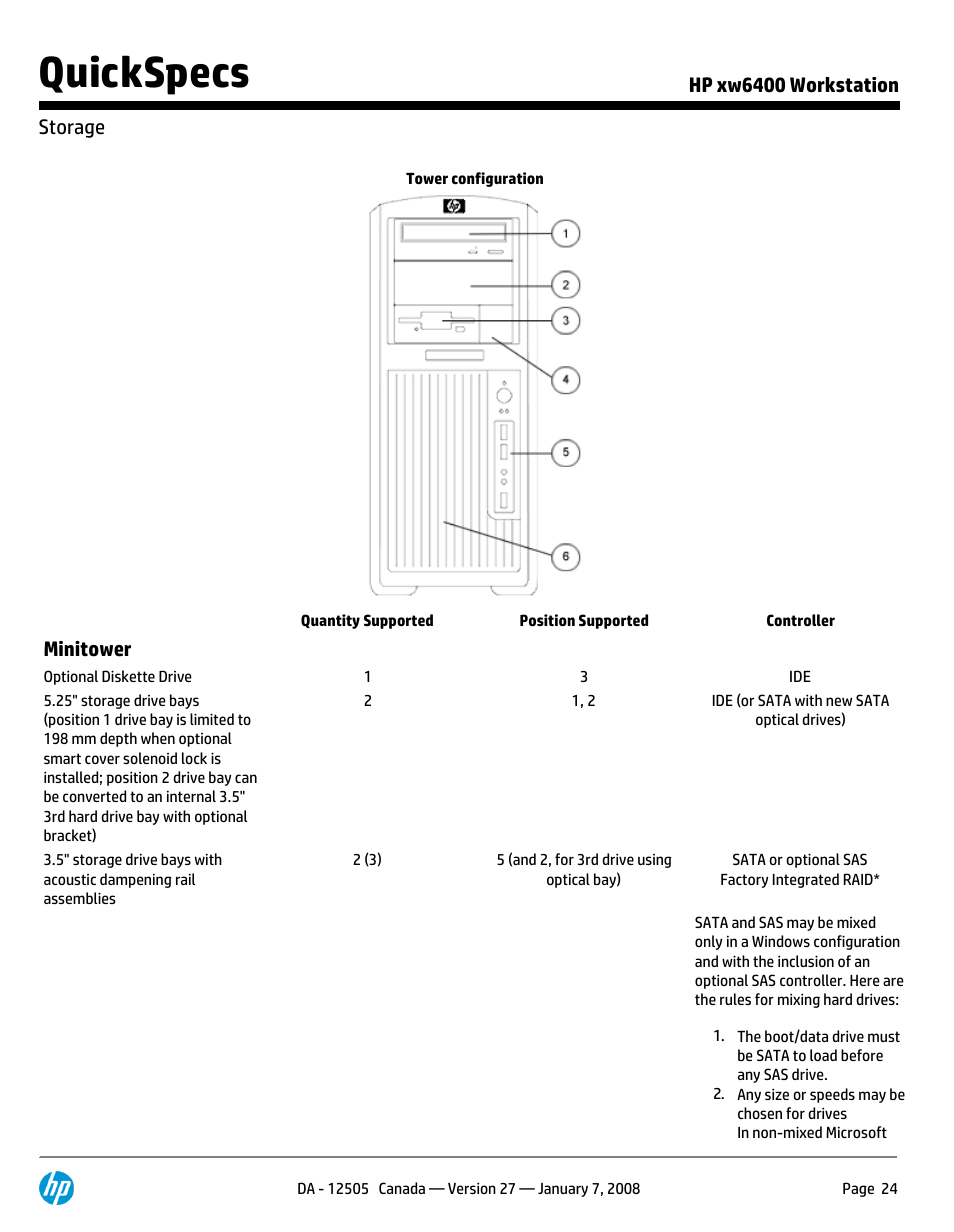 Storage, Quickspecs | HP XW6400X User Manual | Page 24 / 90