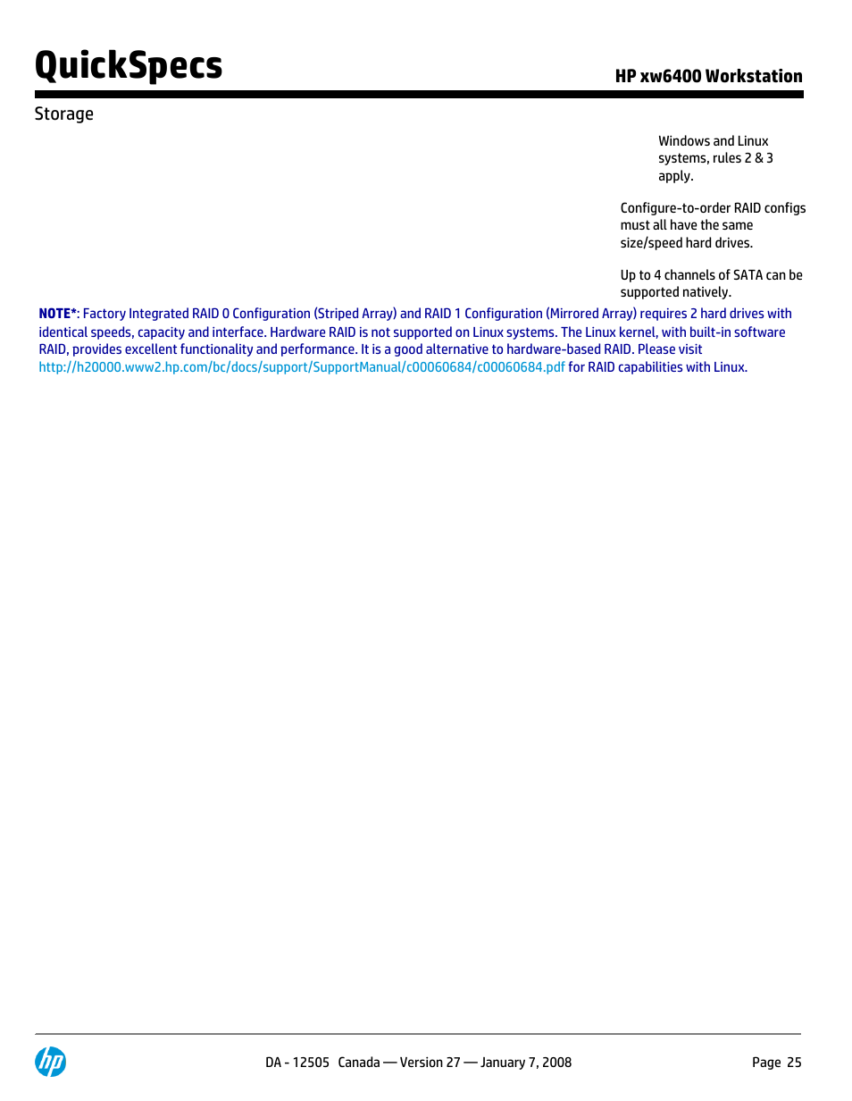 Quickspecs | HP XW6400X User Manual | Page 25 / 90