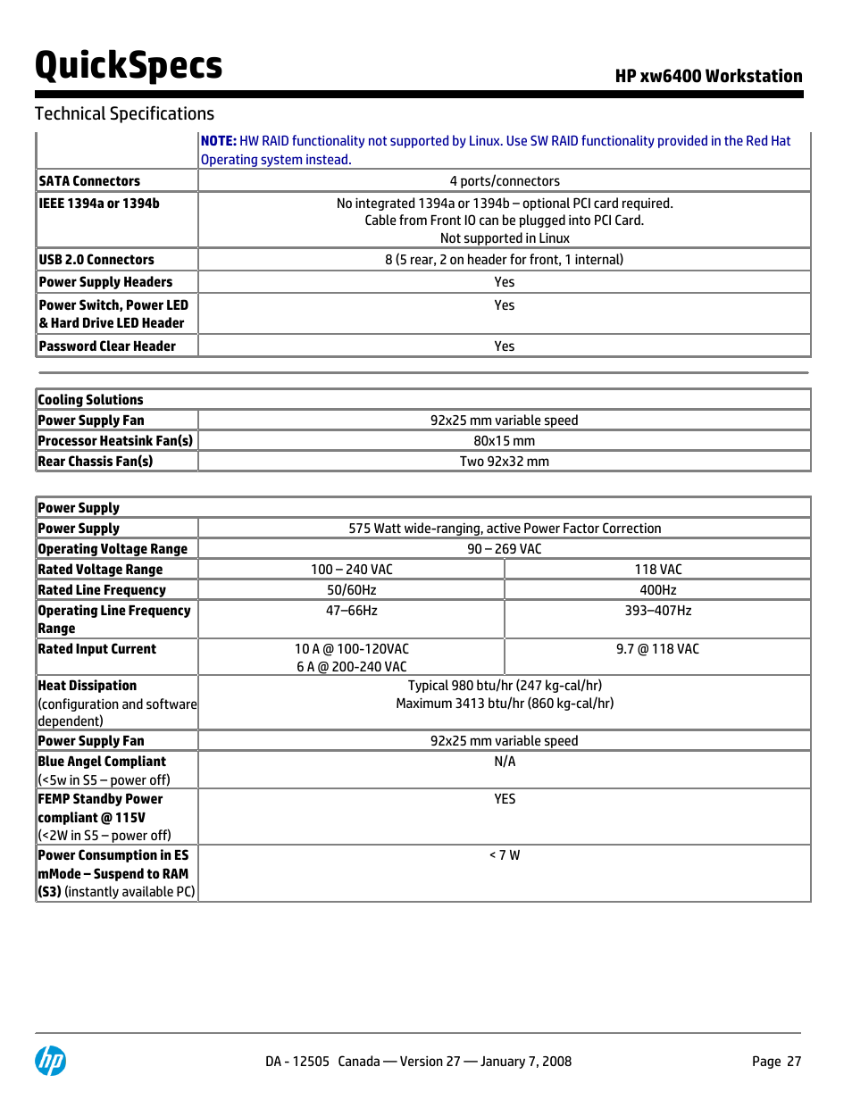 Quickspecs | HP XW6400X User Manual | Page 27 / 90
