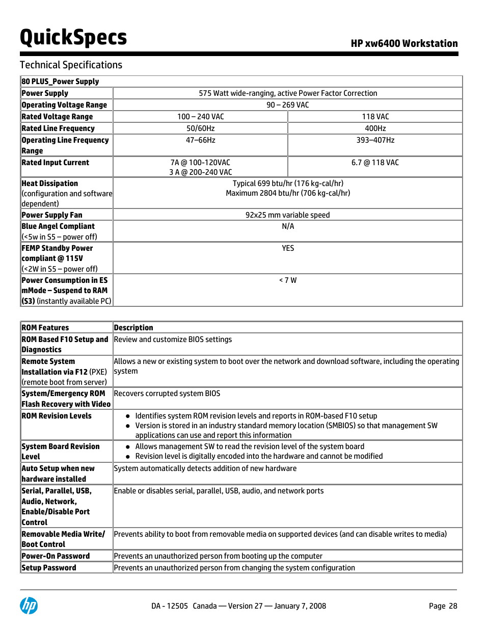 Quickspecs | HP XW6400X User Manual | Page 28 / 90