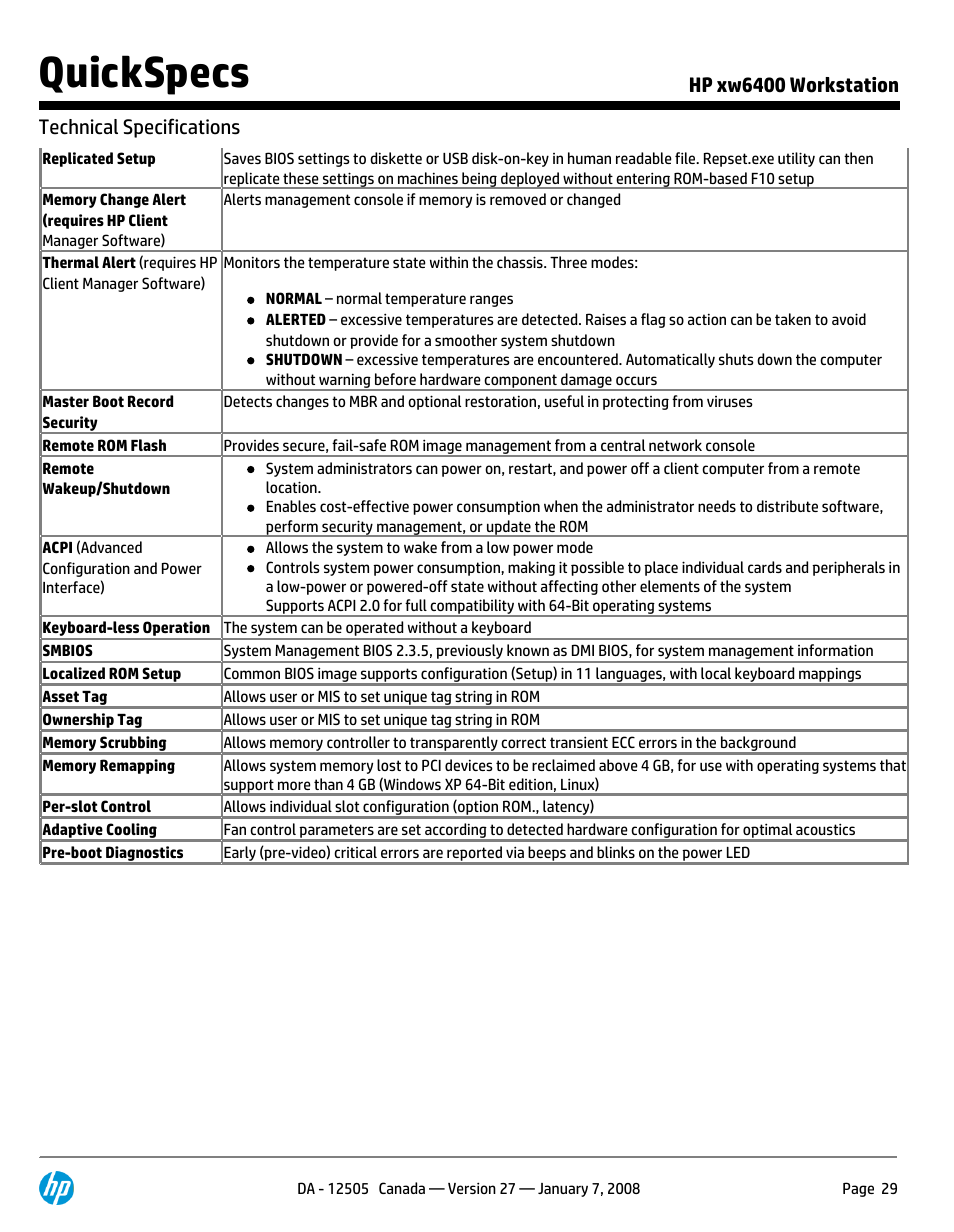 Quickspecs | HP XW6400X User Manual | Page 29 / 90