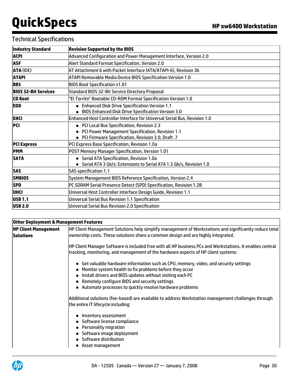 Quickspecs | HP XW6400X User Manual | Page 30 / 90