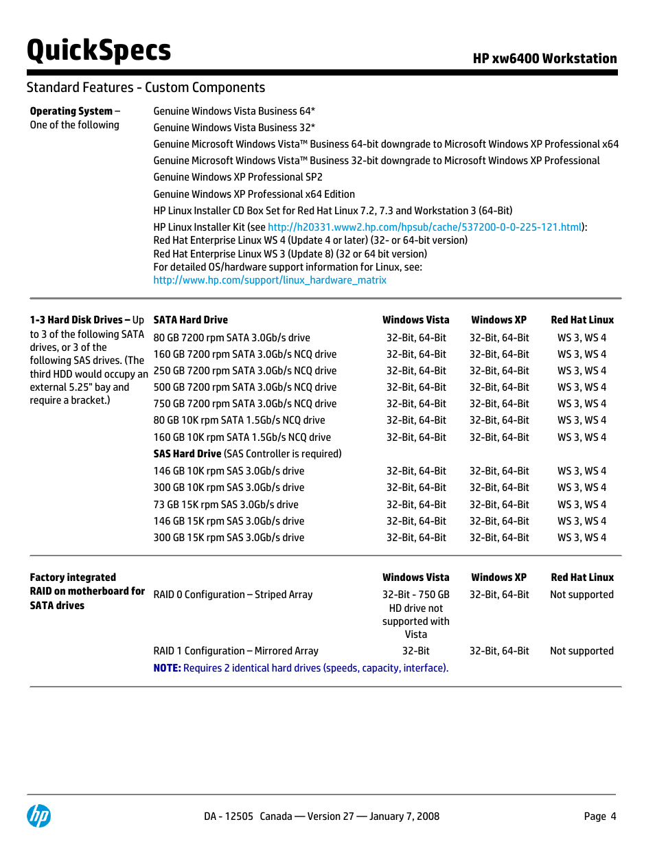 Quickspecs | HP XW6400X User Manual | Page 4 / 90