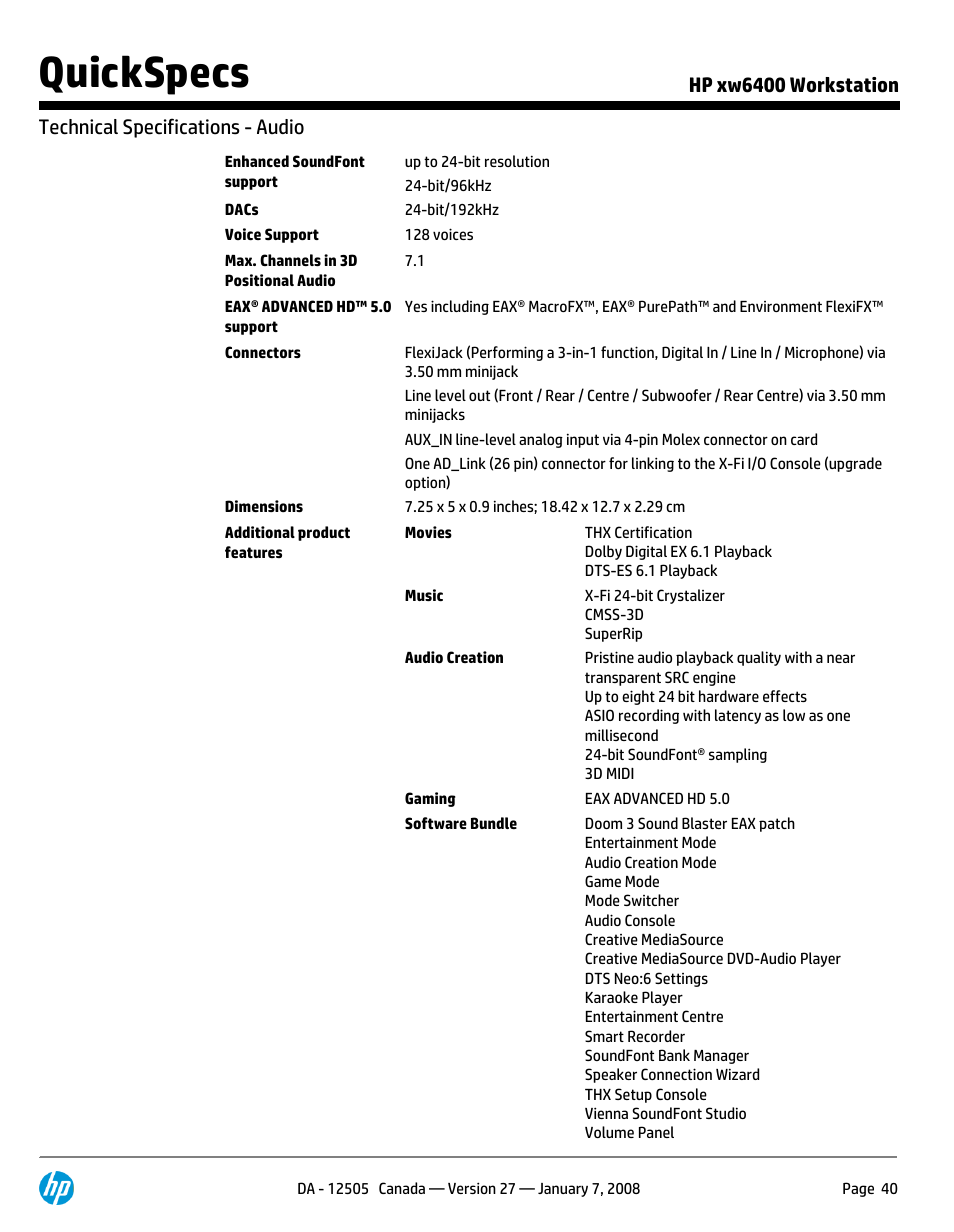 Quickspecs | HP XW6400X User Manual | Page 40 / 90