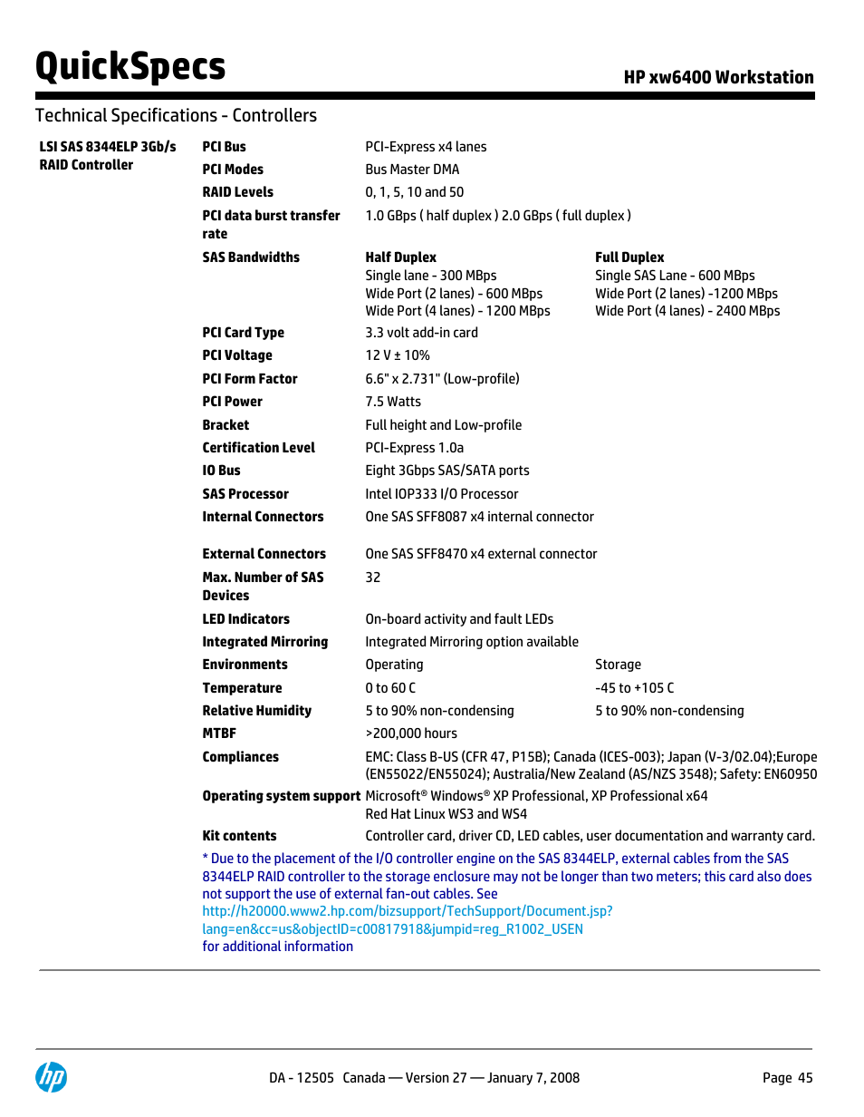 Quickspecs | HP XW6400X User Manual | Page 45 / 90