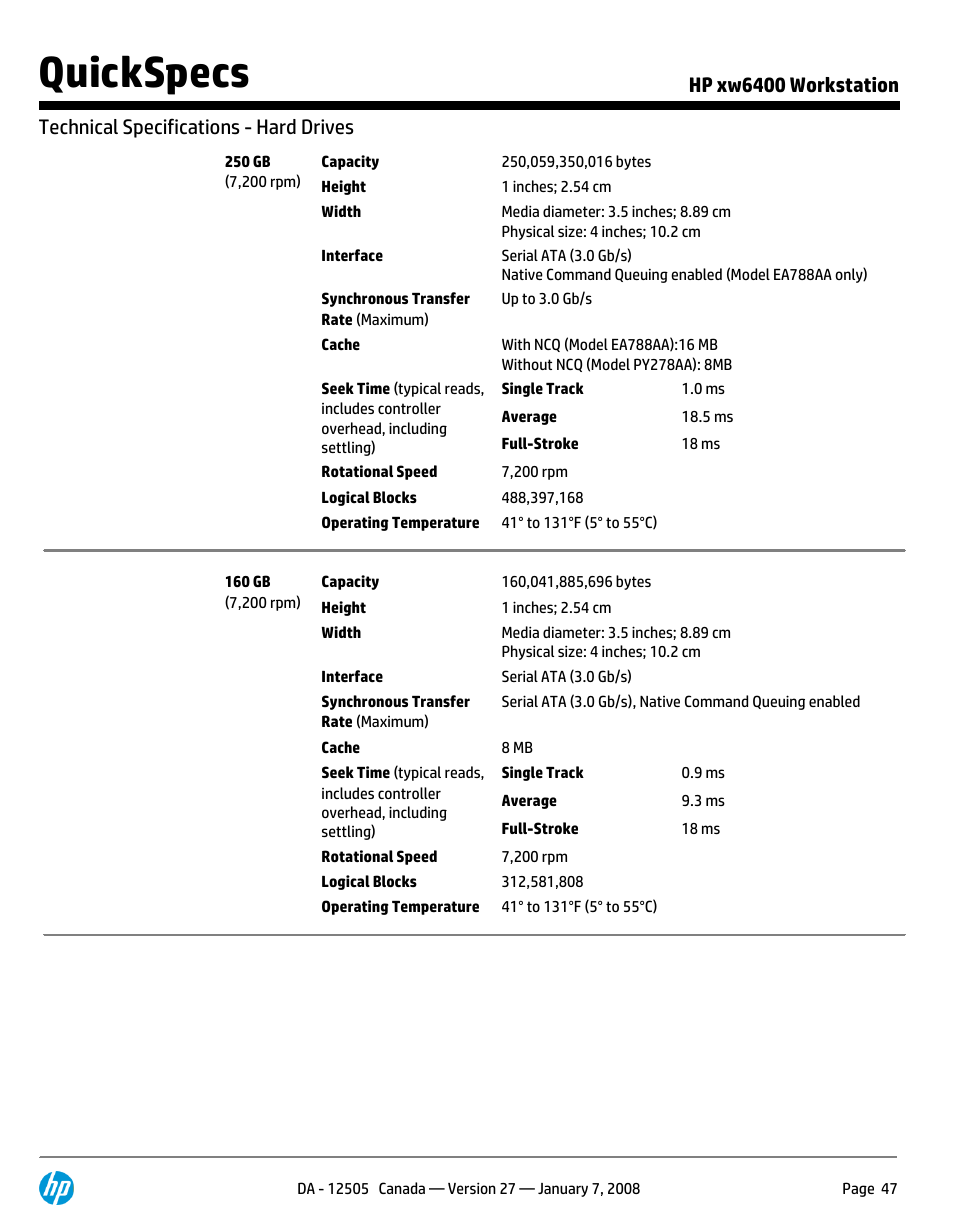 Quickspecs | HP XW6400X User Manual | Page 47 / 90