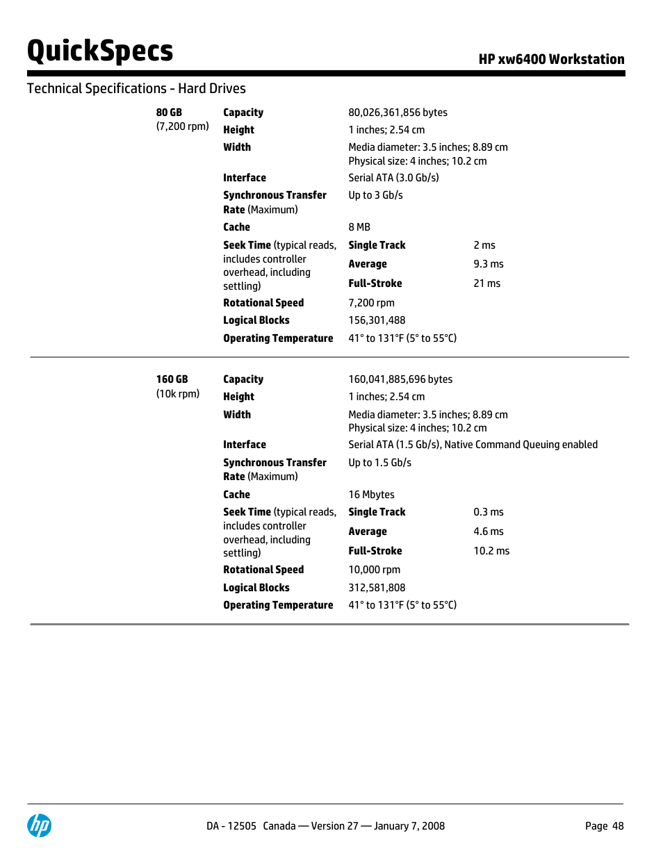 Quickspecs | HP XW6400X User Manual | Page 48 / 90