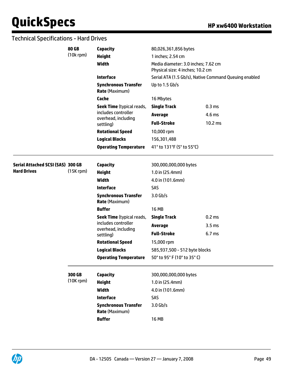 Quickspecs | HP XW6400X User Manual | Page 49 / 90