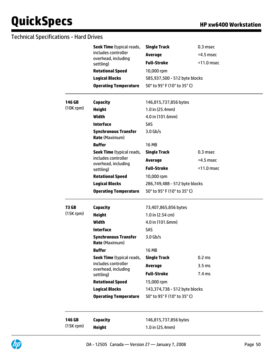 Quickspecs | HP XW6400X User Manual | Page 50 / 90