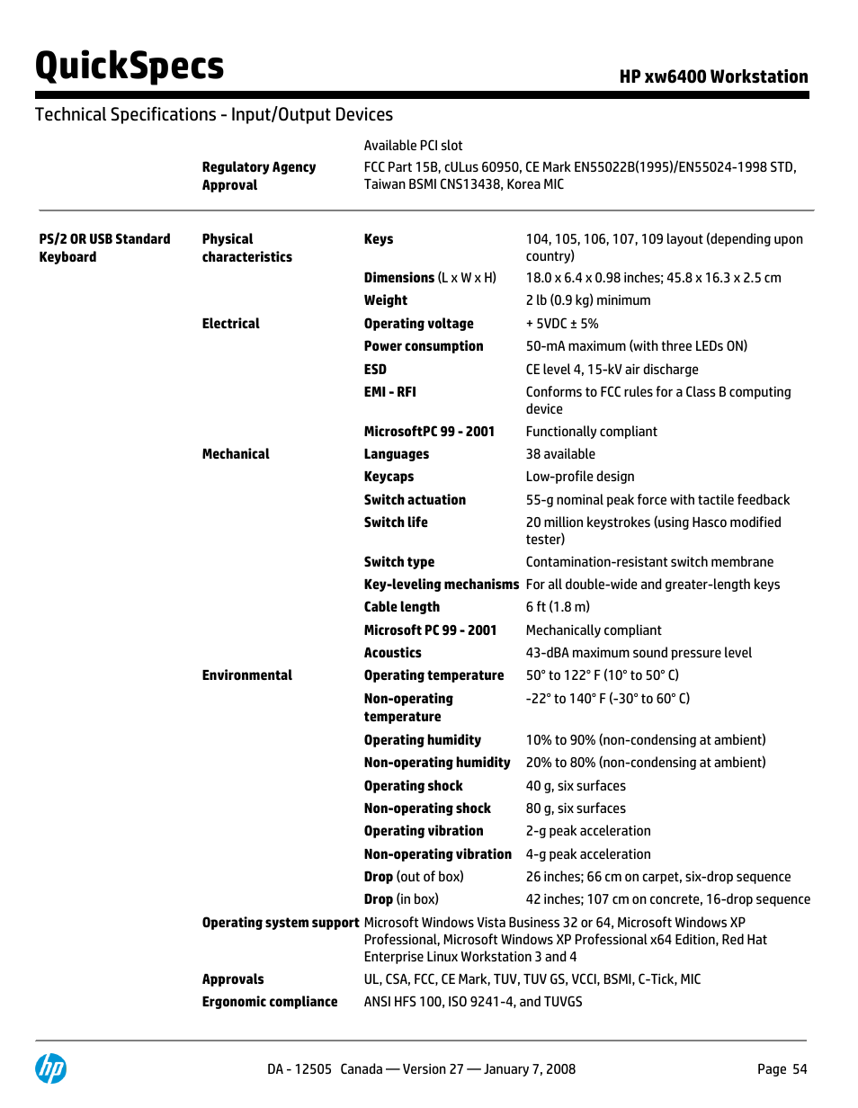 Quickspecs | HP XW6400X User Manual | Page 54 / 90
