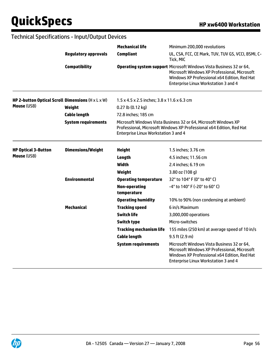 Quickspecs | HP XW6400X User Manual | Page 56 / 90