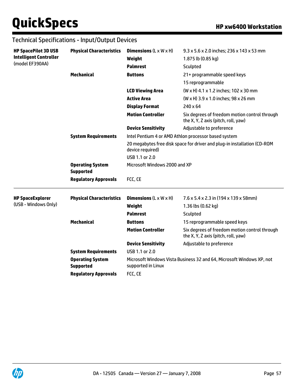 Quickspecs | HP XW6400X User Manual | Page 57 / 90