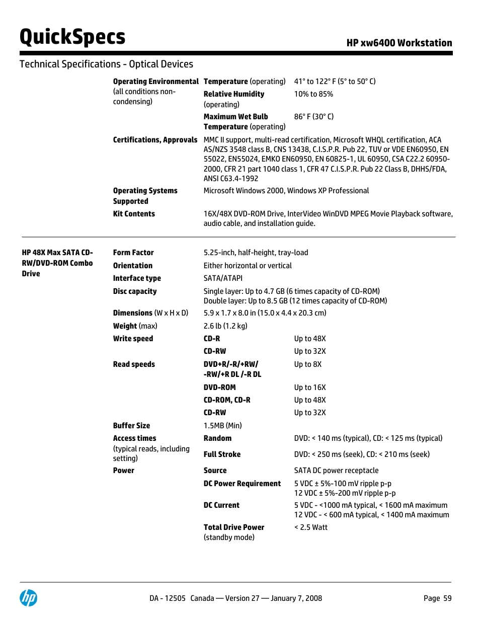 Quickspecs | HP XW6400X User Manual | Page 59 / 90