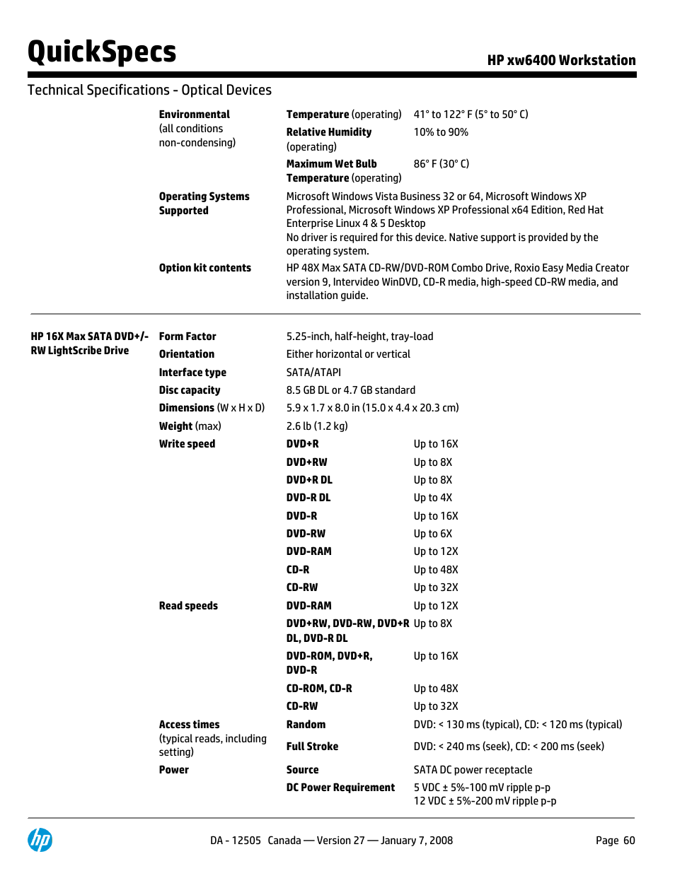 Quickspecs | HP XW6400X User Manual | Page 60 / 90