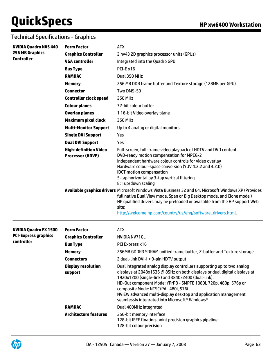 Quickspecs | HP XW6400X User Manual | Page 63 / 90