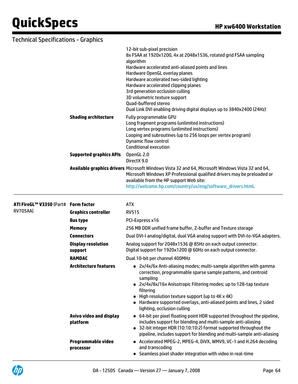 Quickspecs | HP XW6400X User Manual | Page 64 / 90