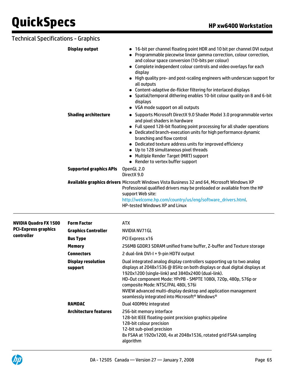 Quickspecs | HP XW6400X User Manual | Page 65 / 90