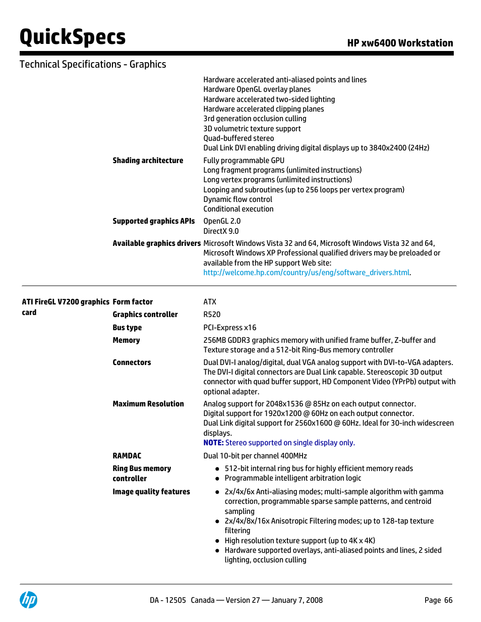 Quickspecs | HP XW6400X User Manual | Page 66 / 90