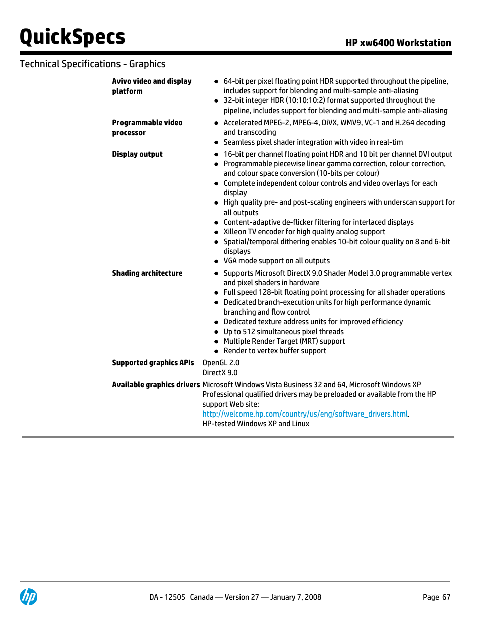 Quickspecs | HP XW6400X User Manual | Page 67 / 90